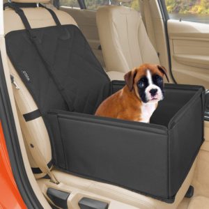 Kosgoo Hunde-Autositz für kleine Hunde vollständig abnehmbar und waschbar rutschfeste Unterseite,Doppelnutzung für Auto und Zuhause Welpen-Sitzerhöhung mit Aufbewahrungstaschen und Sicherheitsleine 